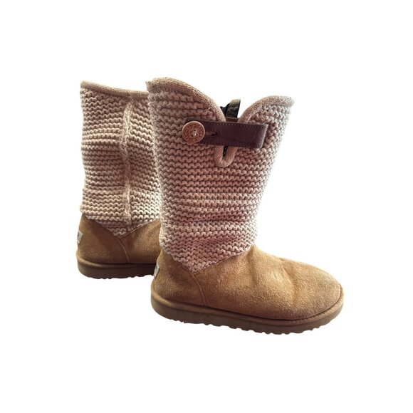 UGG womens Tan Knit Classic Cardy Suede Boots Size 8 SKU8113 - Picture 3 of 11